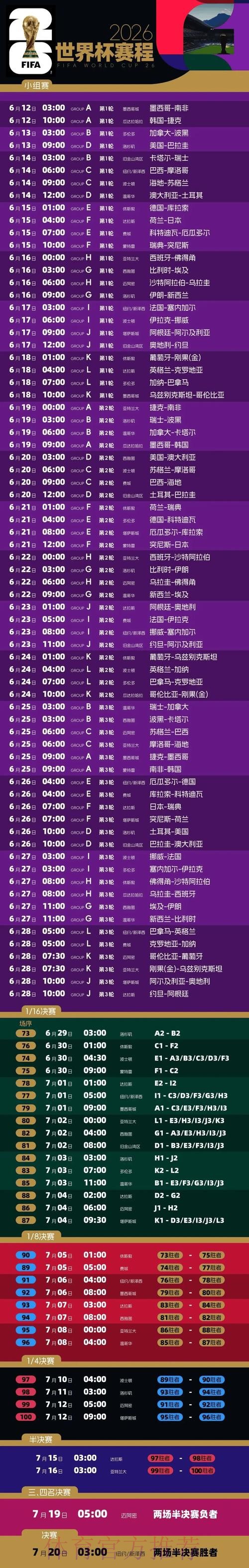 2026世界杯完整赛程一览实时赛程在哪里看